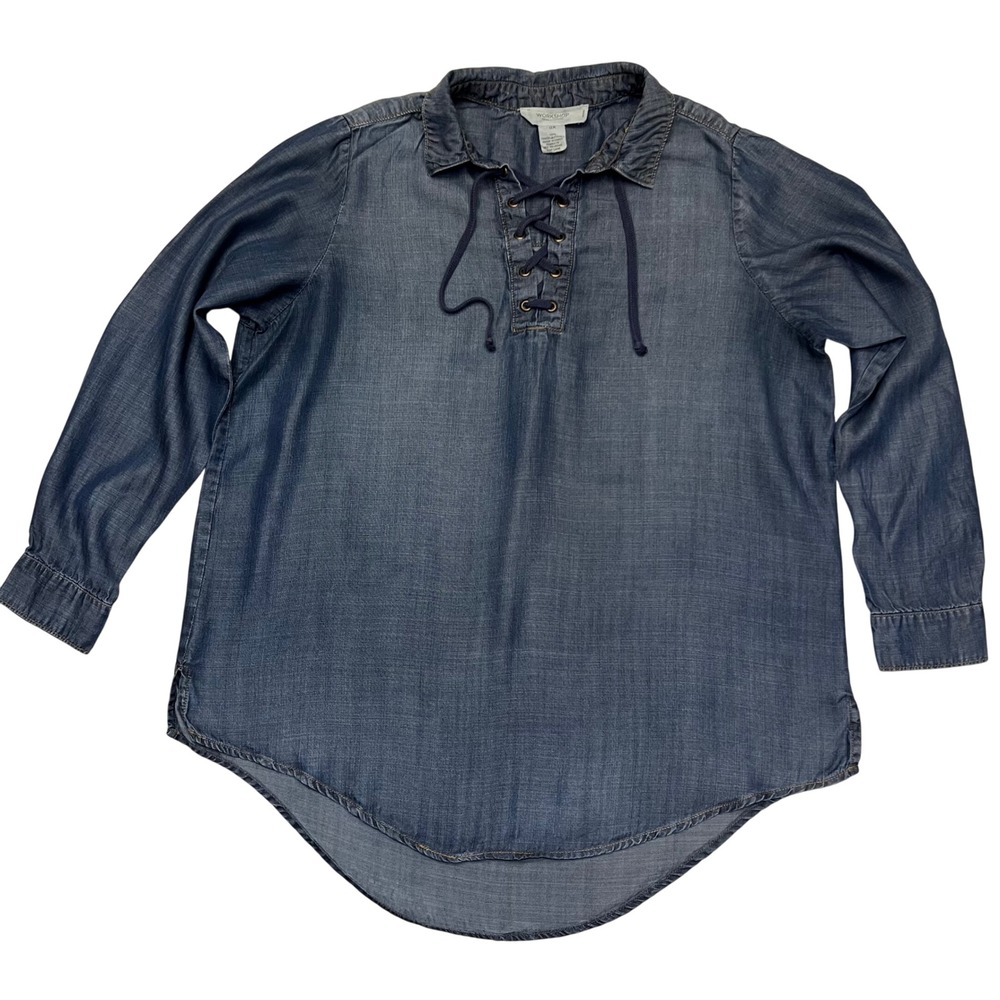 Workshop Republic Denim‎ Long Sleeve Lace Up Coastal Cowgirl Tunic Top Size 0X